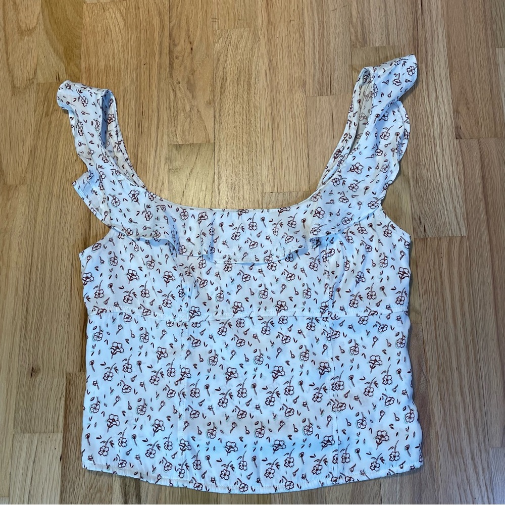 Free People Floral Top Boho Rimantic Feminine Ruffle Straps Cropped Womens Small - Picture 2 of 11